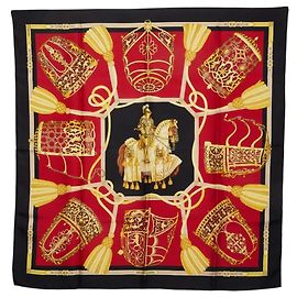 Hermès Sciarpa in pelle Nose Carre 90 Hermes Nero Rosso Multicolore