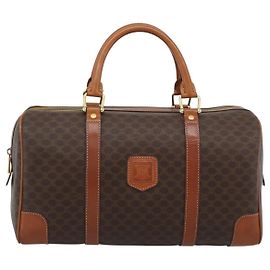 Céline Celine Vintage Macadam Boston em lona e couro Marrom