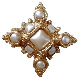 Autre Marque Broche Vintage Jacky de G Paris Cruz Pérolas Dourado