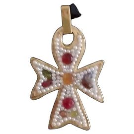 Autre Marque Collier Croix Jacky de G Paris plaqué or et perles Doré