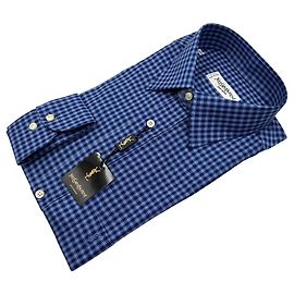 Yves Saint Laurent Camicia Vichy Blu Vintage Camicia da uomo Taglia 16/41 Blu