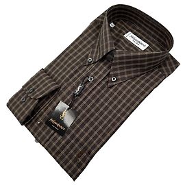 Yves Saint Laurent Camicia scozzese vintage in cotone nera e taupe da uomo Taglia 16/41 Nero