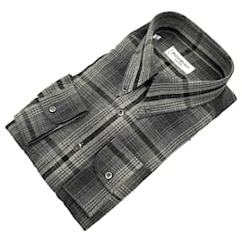 Yves Saint Laurent Chemise à carreaux en coton gris vintage pour homme Taille 41/16 Gris