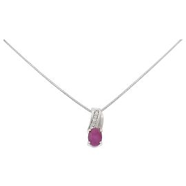 Autre Marque Au750 White Gold Ruby Diamond Necklace Red