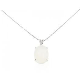 Autre Marque Colar de ouro branco Au750, pedra da lua e diamante Prata