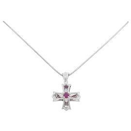 Autre Marque Au750 Ruby Diamond Necklace Silvery