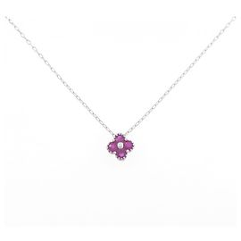 Autre Marque Au750 Flower Ruby Necklace Silvery