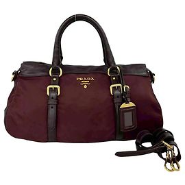 Prada Bolsa de mão em nylon e couro bordô Bordeaux