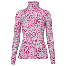 Dries Van Noten Printed Mesh Turtleneck Top Spring 2016 Pink White