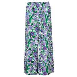 Weekend Max Mara Pantalon Large Imprimé Floral en Soie Vert Violet Bleu clair