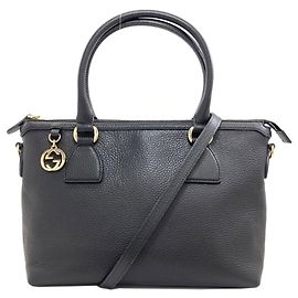 Gucci 2-Wege-Handtasche aus schwarzem Kalbsleder mit Interlocking G Schwarz
