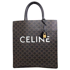 Céline Celine Vertical Cabas Triomphe Tote Bag Brown Black