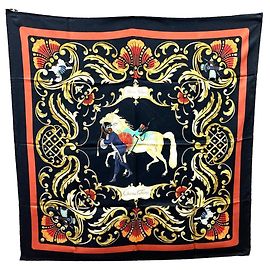 Hermès HERMES Carré 90 Schal Cheval Turc Schwarz