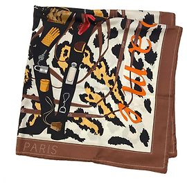 Hermès Sciarpa Hermes Carre 90 Monsieur & Madame Marrone