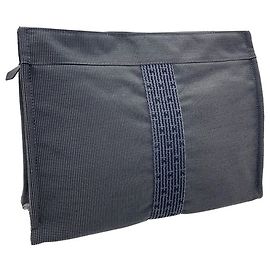 Hermès Hermes Herline Pouch MM in Grau Nylon Canvas Braun