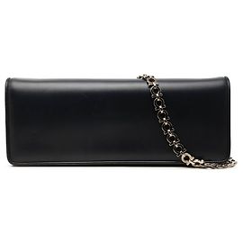 Salvatore Ferragamo Clutch de couro liso preto Ferragamo com corrente Preto