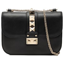Valentino Black Small Leather Rockstud Glam Lock Crossbody Noir