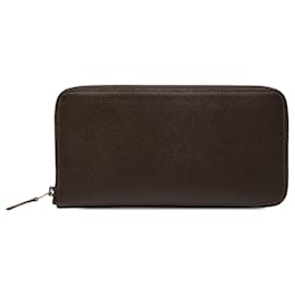 Portefeuille long Hermès Classique en cuir Epsom marron et soie Marron Marron foncé