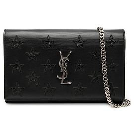 Carteira com corrente Kate com monograma clássico e aplicação de estrela em couro de vitelo preto Saint Laurent Preto