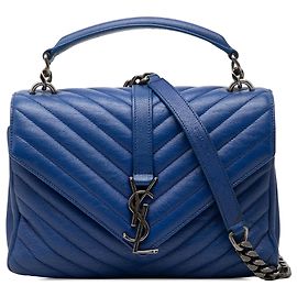 Bolsa College Saint Laurent em pele de carneiro acolchoada chevron azul tamanho Medium Azul