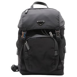 Prada Black Saffiano Trimmed Tessuto Backpack Black