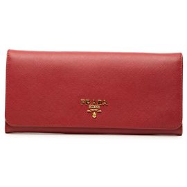 Prada Red Saffiano Continental Long Wallet Red