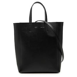 Céline Tote vertical em couro de bezerro granulado preto Small da Celine Preto