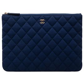 Chanel Blue Medium Quilted Jersey O Case Clutch Blau Dunkelblau