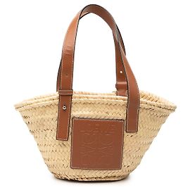 LOEWE Beige Small Raffia Anagram Basket Tote Beige
