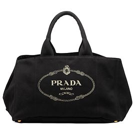 Tote in tela Canapa nero con logo Prada, grande Nero