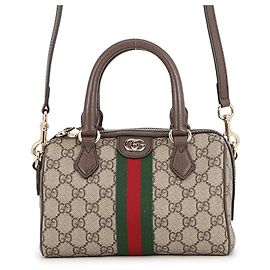 Bolsa Boston Ophidia Gucci Marrom Bege