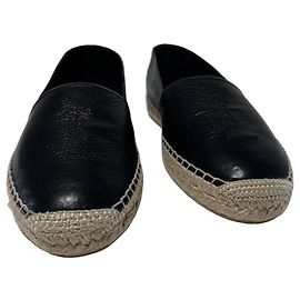 Saint Laurent YSL Leather Espadrilles - Black - 41 Black