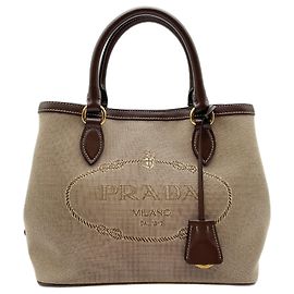 Bolsa de ombro jacquard com logótipo Prada Marrom