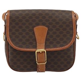 Céline Celine Vintage Macadam Lona e Couro Marrom