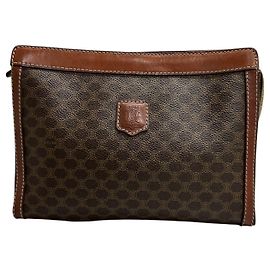 Céline Celine Macadam Brown Leather PVC Clutch Bag Brown