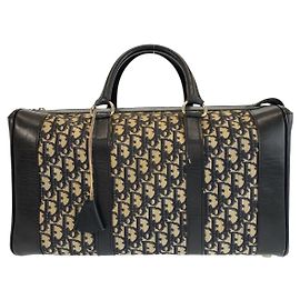 Dior Canvas Leather Boston Handbag Blue