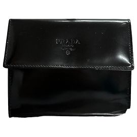 Prada Black Enamel Coin Case Black