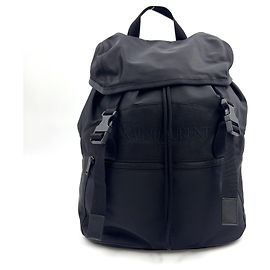 Mochila Saint Laurent em couro e nylon com logotipo Preto