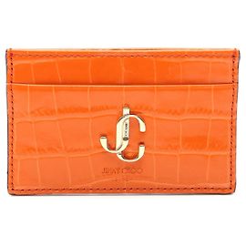 Jimmy Choo Croc Embossed Leather Card Case Orange