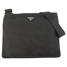 Borsa a Spalla Prada Nylon Tessuto Triangle Logo Nero