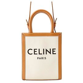 Céline Bolsa Celine Mini Vertical Cabas em lona e couro Marrom Bege