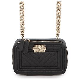 Borsa a Spalla Chanel Boy Mini Caviar Skin Nero