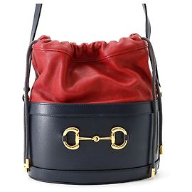 Borsa a Spalla Gucci Horsebit 1955 in Pelle Rosso Blu navy