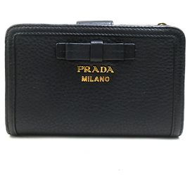 Prada Black Leather Bi-fold Wallet Black