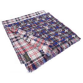 Louis Vuitton Etol Monogram Tartan Stola Schwarz Weiß Rot Marineblau