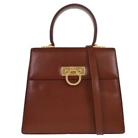 Salvatore Ferragamo Gancini Convertible Top Handle Cuir Medium Marron