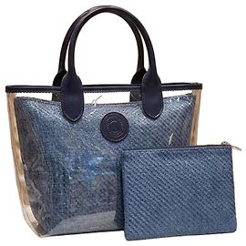 Rochas Blue Raffia Effect Tote Bag and Pouch Blue