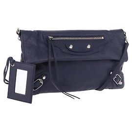 Balenciaga Classic Studs Envelope Strap Clutch Leather Mini Navy blue