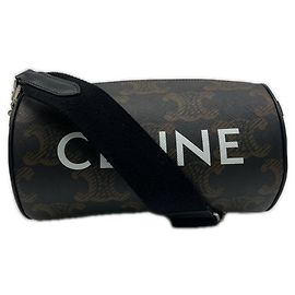 Céline Celine Triomphe Canvas Cylinder Shoulder Bag Brown Black White