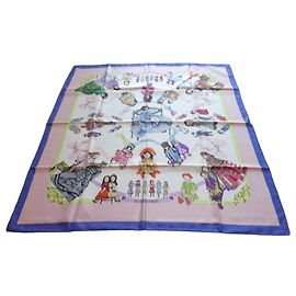 Hermès 'Hello Dolly' Lenço de seda 90x90 Rosa Branco Vermelho Azul Verde Roxo Amarelo